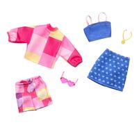 Barbie Fashions Clothing Set with 2 Outfits for Fashion Doll Including Pink & Blue Inspired Skirt, Shorts, 2 Tops & 2 Accessories