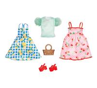 Barbie Fashions Doll Clothes and Accessories Set 2 Picnic-Themed Dresses with Basket and Shoes for 2 Complete Outfits