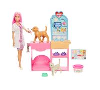 Barbie Fast Cast Veterinarian Clinic Playset with Pink Colored Hair Fashion Doll, Vet Furniture & 10+ Accessories Including Molds & Dough for Bandages