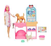 Barbie Fast Cast Veterinarian Clinic Playset with Pink Colored Hair Fashion Doll, Vet Furniture & 10+ Accessories Including Molds & Dough for Bandages