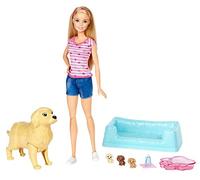 Barbie FDD43 FAMILY Newborn Pups Pet and Comes with Dog and Three Puppies, Gender Reveal, Gifts for Ages 4 to 9 Years Children Playset