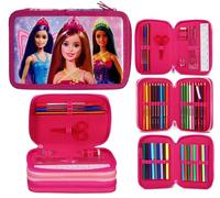 Barbie Filled Pencil Case Full Stationery School Supplies Set for Kids 3 Tier with Pens, Pencils & Markers Pink Princess