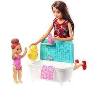 Barbie FXH05 Babysitters Inc Playset Age 3+ with Bathtub, Babysitting Skipper Small Toddler Doll with Button to Move Arms, Multicolour