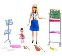 Barbie FXP18 Music Teacher Doll, Blonde and Playset with Flipping Chalkboard, Student Small Doll and 4 Musical Instruments, Multi-Colour ,3