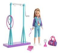 Barbie GBK59 Team Stacie Doll and Gymnastics Playset with Spinning Bar and 7 Themed Accessories, Multicoloured