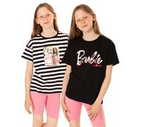 Barbie T-Shirt 2 Pack for Girls | Kids Doll Logo Striped Black & White Short Sleeve Top | Childrens Clothes 7-8 Years