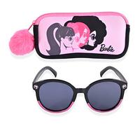 Barbie Girl's Cat Eye Sunglasses and Handled Hard Case Set, Pink-white-black, 55 mm