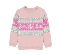 Barbie Girls Christmas Jumper | Kids Children Dolls Logo Snowflakes Festive Pink Fairisle Knitted Sweater | Gifts For Her 9-10 Years
