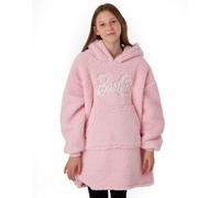 Barbie Girls Wearable Blanket | Young Ladies Embroidered Classic Logo Fleece Hoodie in Pink | Kids Cosy Heavyweight Snuggle Hooded Pullover | Doll Fashion Movie Loungewear Gift for Children