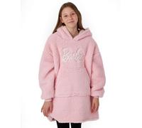 Barbie Girls Wearable Blanket | Young Ladies Embroidered Classic Logo Fleece Hoodie in Pink | Kids Cosy Heavyweight Snuggle Hooded Pullover | Doll Fashion Movie Loungewear Gift for Children