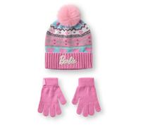 Barbie Girls Pink Fair Isle Beanie and Gloves Set (One Size)