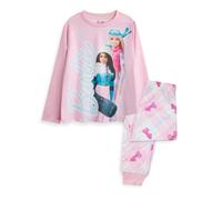 Barbie Girls Pink Front Print Top, Check Bottoms Long Sleeve Long Leg Pyjama Set - 3-4 Years