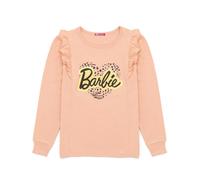 Barbie T-Shirt for Girls | Kids Doll Logo Leopard Print Heart Design | Pink Frilled Long Sleeves Top 5-6 Years