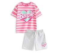 Barbie Girls Pink Striped T-Shirt and Shorts Set | Classic Graphic Tee | Short Sleeve Top with Elasticated Waistband | Kids Cartoon Apparel Merch - 11-12 Years