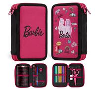 Barbie Girls' Primary Pencil Case Filled Double Compartment Girl's Pencil Case Felt Tip Pens for Children Girls Back to School Gift, Pink, Modern