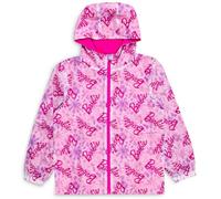 Barbie Girls Raincoat - Waterproof Fleece Lined Hooded Jacket with Zip & Pockets - Pink All Over Logo Print - Kids Sizes 3-4 to 9-10 Years - Rain Jacket for Girls - (8-9 Years)