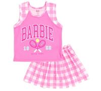 Barbie Girls Tank Top and Pleated Skort Outfit Set Little Kid to Big Kid, Checkered Pink, 14-16