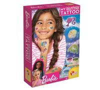 Lisciani - BARBIE MY GLITTER TATTOO - Creative Tattoo Kit for Kids Aged 6 and Up - Includes Multicolored Glitter, Stickers, Gems, Stencils - Safe and Easy to Use - DIY Temporary Tattoos