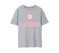 Barbie Womens T-Shirt | Grey Marl with Pink Collegiate Crest Logo Graphic Tee for Ladies | Retro Short-Sleeved Fashion Top | Doll Casual Oversized Graphic Tee Movie Merchandise Gift