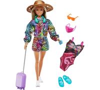 Barbie Holiday Fun Doll 12-in Blonde Highlighted Hair Travel Tote Hat Swimsuit