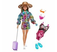 Barbie Holiday Fun Doll 12-in Blonde Highlighted Hair Travel Tote Hat Swimsuit