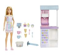 Barbie Ice Cream Shop Playset with 12 in Blonde Doll, Ice Cream Making Feature, 2 Dough Containers, 2 Bowls, 2 Cones, and accesories, Gift for Ages 3 Years Old & Up, HCN46