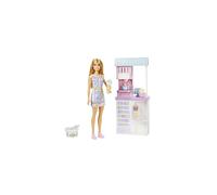 Barbie Ice Cream Shop Playset with 12 in Blonde Doll, Ice Cream Making Feature, 2 Dough Containers, 2 Bowls, 2 Cones