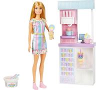 Barbie Ice Cream Shop Playset with 12 in Blonde Doll, Ice Cream Making Feature, 2 Dough Containers, 2 Bowls, 2 Cones, and accesories, Gift for Ages 3 Years Old & Up, HCN46