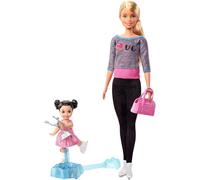 Barbie Ice-Skating Dolls and Playset with Blonde Coach Barbie Doll, Brunette Small Doll and Ice-Skating Base with Turning Mechanism