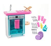 Barbie Indoor Furniture Playset Kitchen Dishwasher with Working Door and Pull-Out Tray Plus Dishes and Washing Accessories