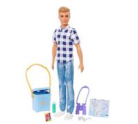 Barbie It Takes Two Camping Set with Blonde Ken Doll in Plaid Shirt & Accessories Including Cooler, Map & More, HHR66