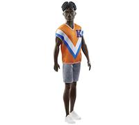 Barbie Ken Doll, Kids Toys, Fashionistas, Twisted Black Hair and Sporty Orange Jersey, Clothes and Accessories, Gifts for Children , HJT08