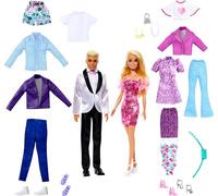 Barbie Ken doll set with 2 fashion dolls, clothing and accessories, includes dresses, t-shirts, pants, swimwear and more