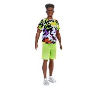 Barbie Ken Fashionistas Doll #123 - Camo Shirt, Green Shorts & Silver Sneakers - Black Curly Hair - Reusable Vinyl Carry-All - Gift for Kids 3+