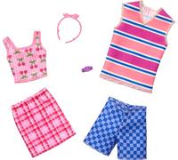 Barbie & Ken Fashions 2-Pack Clothing & Accessories Set, 1 Cheetah-Print Dress & Bracelet for Barbie Doll & 1 Shirt & Shorts Outfit with Sunglasses for Ken Doll