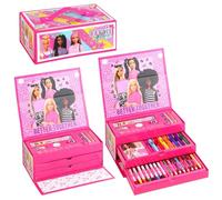 Barbie Kids 34pc Colouring Art Stationery Set with Watercolour Felt Tip Pens Crayons and Pencils Travel Set for Children