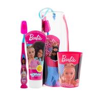 Barbie Kids Toothbrush Set - Soft-Bristle Toothbrush with Suction Cup & Protective Cap, Mint-Flavoured Toothpaste, and Multi-Purpose Beaker | Travel-Ready Oral Care Kit for Children Ages 3+