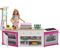 Barbie Kitchen Playset with Doll, Lights & Sounds, Food Molds, 5 Dough Colors and 20+ Accessories, GWY53