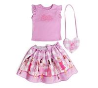 Barbie Little Girls Tank Top, Satin Skirt and Side Bag 3 Piece Outfit Set Gingham Pink 7-8