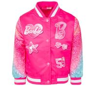 Barbie Little Girls Varsity Bomber Jacket Logo Bright Pink Glitter 5