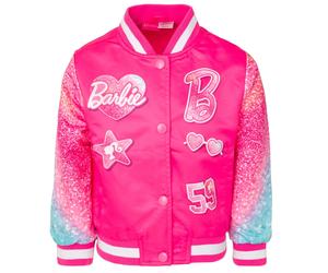 Barbie Little Girls Varsity Bomber Jacket Logo Bright Pink Glitter 5