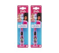 Barbie Little Teeth Whitening Toothbrush for Kids with Protection Cap, Soft Bristles, Non-Slip Handle & Suction Cup for Children Aged 3-12 Years Old, BPA-Free & Non-Toxic - Pack of 2