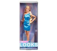 Barbie Looks Doll, Collectible No. 23 with Ash Blonde Hair and Modern Y2K Fashion, Metallic Blue One-Shoulder Dress with Strappy Heels, HRM15