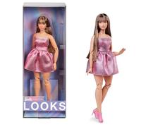 Barbie Looks Doll, Collectible No. 24 with Brown Hair Age 6+ and Modern Y2K Fashion, Shimmery Pink Strapless Dress with Peep-Toe Heels, HRM16