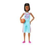 Barbie Made to Move Doll & Accessories, Brunette Basketball Player Wearing Removable Uniform with Ball, 22 Bendable Joints, HKT74