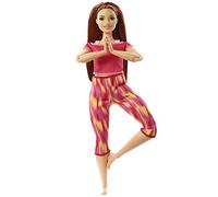Barbie Made to Move Doll, Curvy, with 22 Flexible Joints & Long Straight Red Hair Wearing Athleisure-wear for Kids 3 to 7 Years Old,Pink,red,yellow