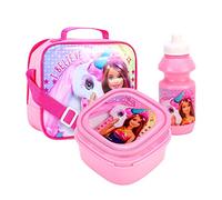Barbie Magic Unicorn Girls Insulated 3 Piece Lunch Bag, Sandwich Box & Bottle Set for School & Travel