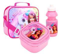 Barbie Magic Unicorn Girls Insulated 3 Piece Lunch Bag, Sandwich Box & Bottle Set for School & Travel