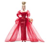 Barbie Signature Doll, Mattel 80th Anniversary Collectible in Glittery Red Tulle Gown with Drop Earrings and Sheer Gloves, Blonde Hair, JBJ17