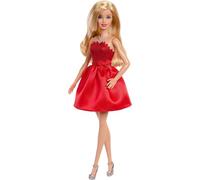 Barbie Mattel 80th Anniversary Ruby-Red Celebration Blonde Fashion Doll Wearing Red Dress with Silvery Shoes & Necklace, Collectible Toy, JGD25